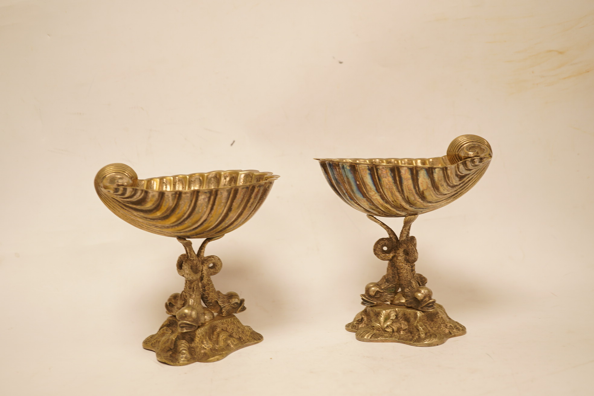 A pair of silver-plated shell sweetmeat dishes, 13cm